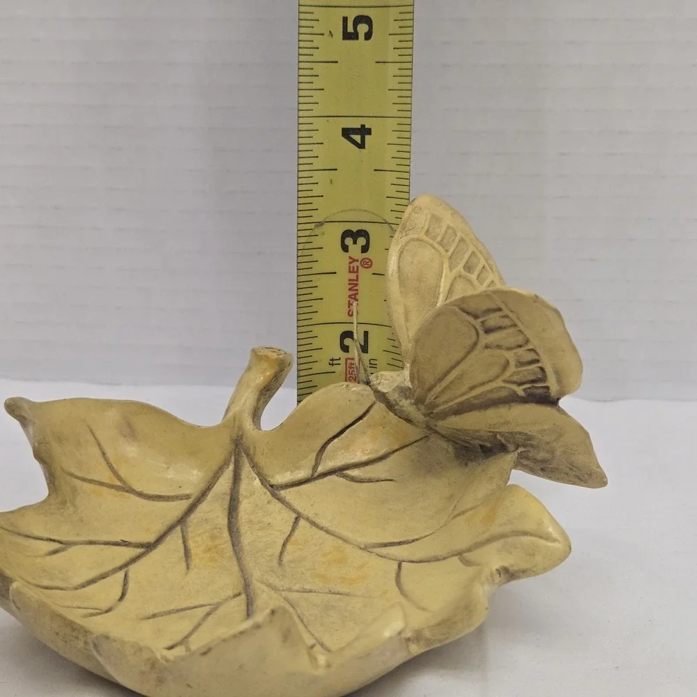 Vtg MCM Golden Maple Leaf Trinket Dish Butterfly Autumn Resin Jewelry Tray‎ 5